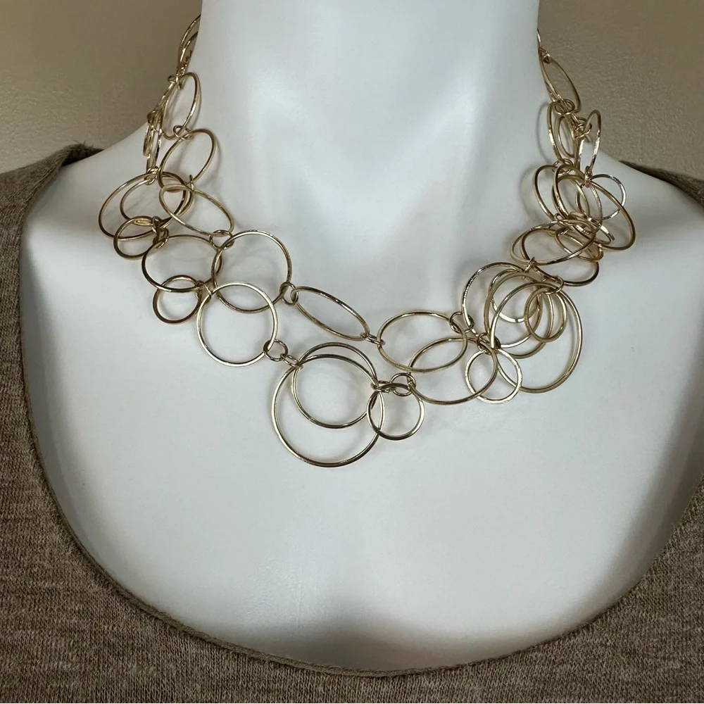 Long Circle Large Link Gold Tone Chain Necklace Statement Maximalist